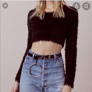 For love and lemons knitz black mohair crop top small